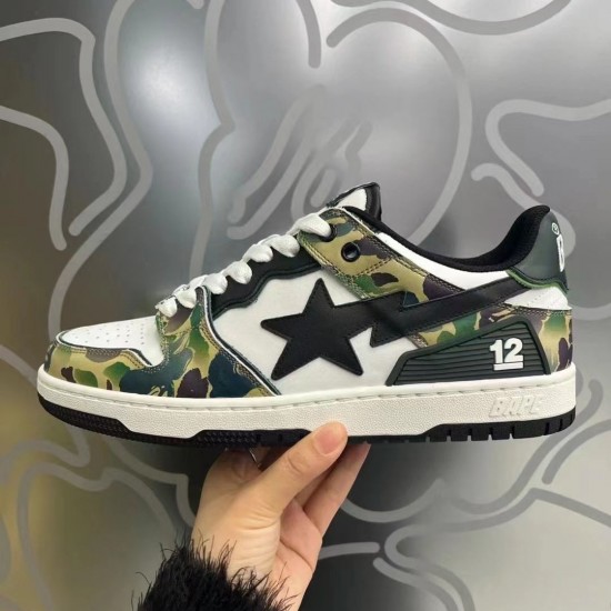 Bape Sta Sk8 Low Army Green White Black Women Men Casual Shoes