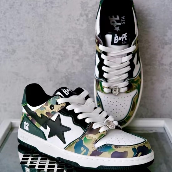 Bape Sta Sk8 Low Army Green White Black Women Men Casual Shoes