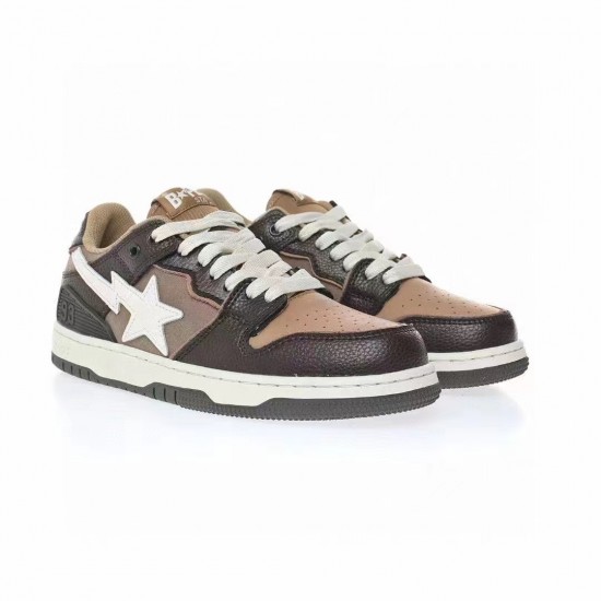 Bape Sta Sk8 Low Brown White Women Men Casual Shoes