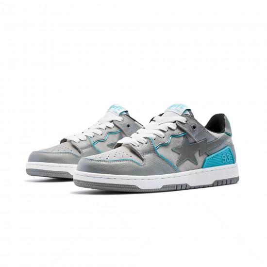 Bape Sta Sk8 Low Grey Ltblue Women Men Casual Shoes