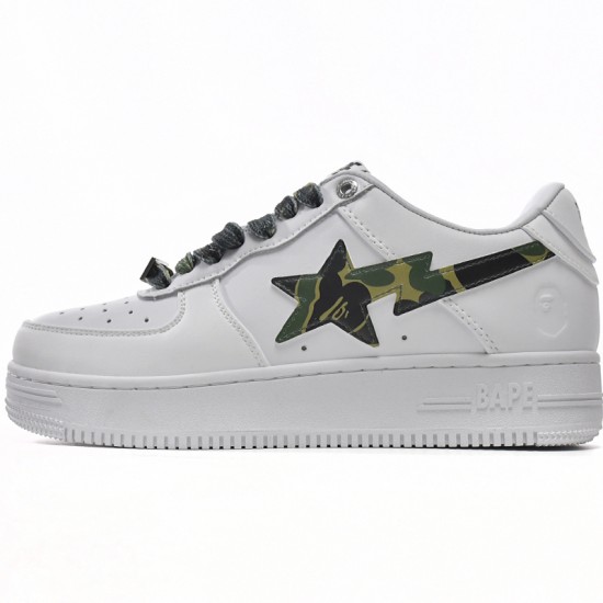 Bathing Ape Bape Sta Low White Green Camouflage Women Men Casual Shoes